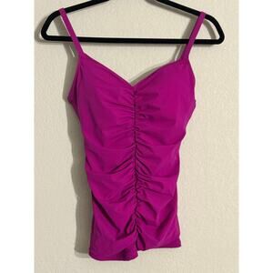 Profile Gottex Ruched Tankini D-Cup Shirred Underwire Tankini Top Orchid 34D NEW